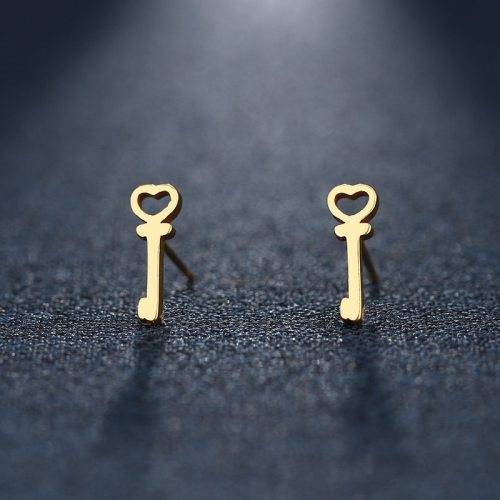 GORGEOUS! 100% Titanium Heart Key Stud Earrings **R 279** (GOLD)