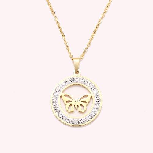 Genuine Titanium Butterfly Necklace With Simulated Diamonds