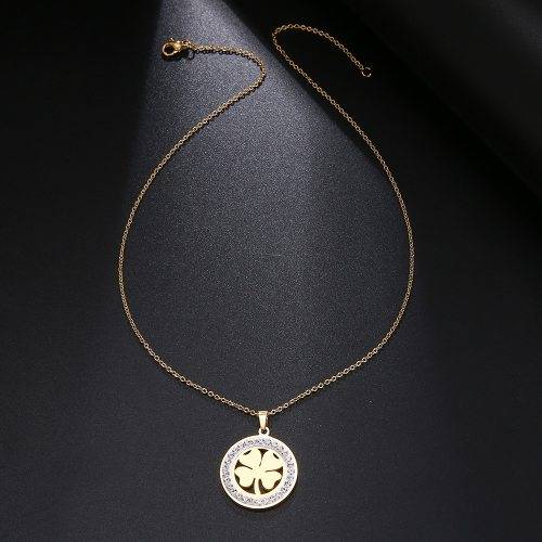 Titanium "Lucky 4-Leaf Clover" Necklace With Simulated Diamonds