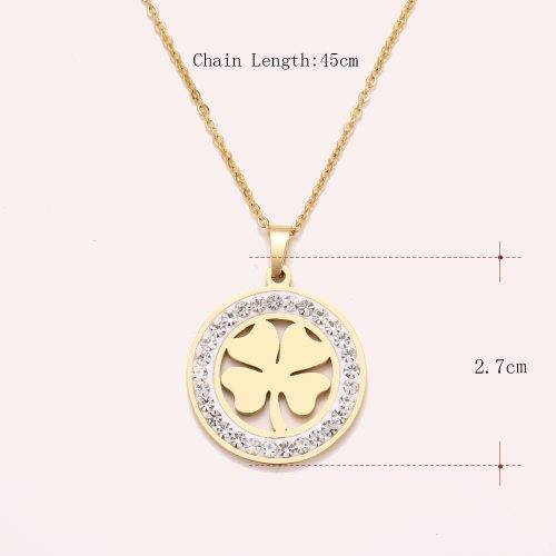 Titanium "Lucky 4-Leaf Clover" Necklace With Simulated Diamonds