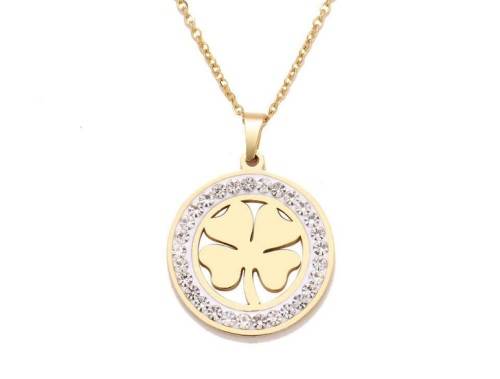Titanium "Lucky 4-Leaf Clover" Necklace With Simulated Diamonds