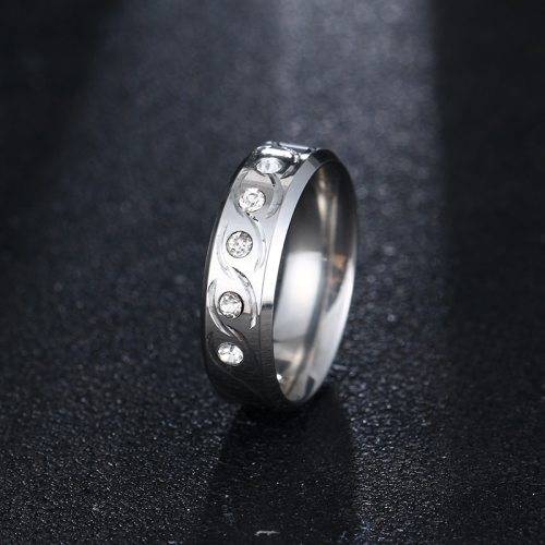 Titanium Ring 6 mm With Simulated Diamonds *R 799* Size 8; 9; 10 US