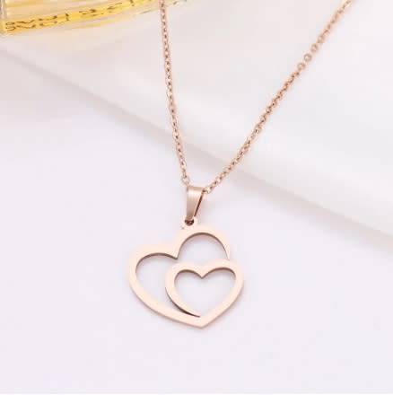 Retail Price: R 899 (NEVER FADE) Titanium "Double Heart" Necklace 45 cm (ROSE GOLD ONLY)