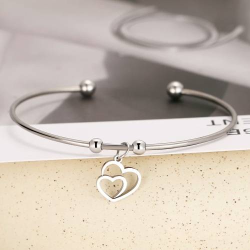 RETAIL PRICE: R 1299 Adjustable Titanium "Double Heart" Charm Bangle (SILVER ONLY)