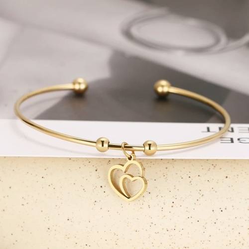RETAIL PRICE: R 1299 Adjustable Titanium "Double Heart" Charm Bangle (SILVER ONLY)