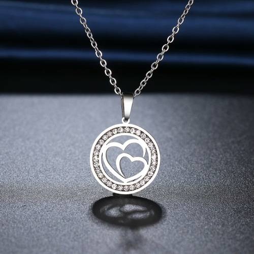 TITANIUM (NEVER FADE) Double Heart Necklace 45 cm (SILVER ONLY)