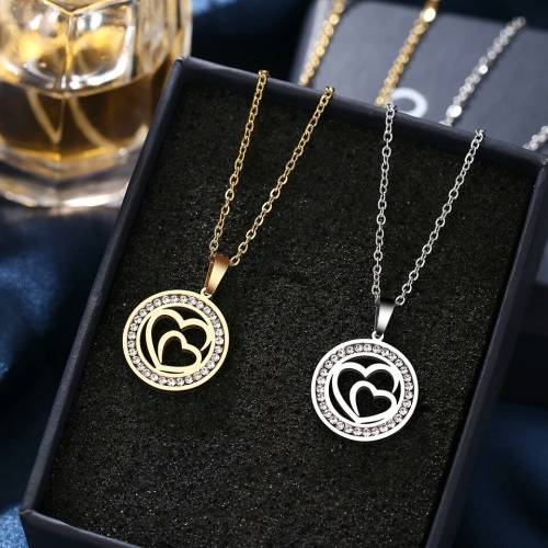 TITANIUM (NEVER FADE) Double Heart Necklace 45 cm (SILVER ONLY)