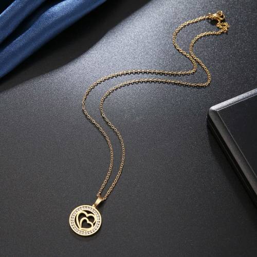 TITANIUM (NEVER FADE) Double Heart Necklace 45 cm (SILVER ONLY)