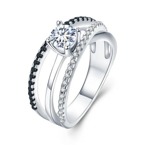 * 0.3 CT 925 STERLING SILVER 3-LAYER CROSS-OVER RING*