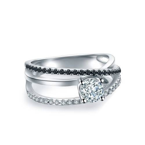 * 0.3 CT 925 STERLING SILVER 3-LAYER CROSS-OVER RING*