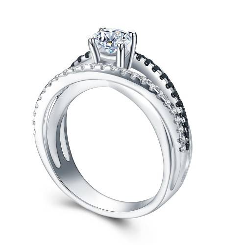 * 0.3 CT 925 STERLING SILVER 3-LAYER CROSS-OVER RING*
