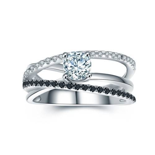 * 0.3 CT 925 STERLING SILVER 3-LAYER CROSS-OVER RING*