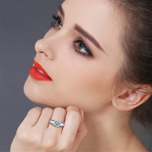 *2CT SOLID 925 STERLING SILVER THREE STONE HEART RING *