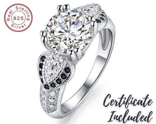 *2CT SOLID 925 STERLING SILVER THREE STONE HEART RING *