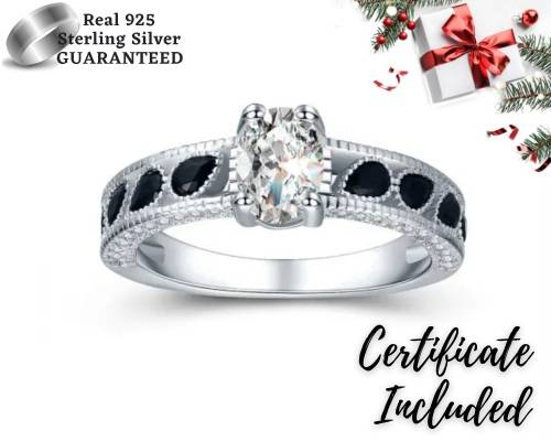 *1 CT SOLID 925 STERLING SILVER OVAL CENTER STONE RING*