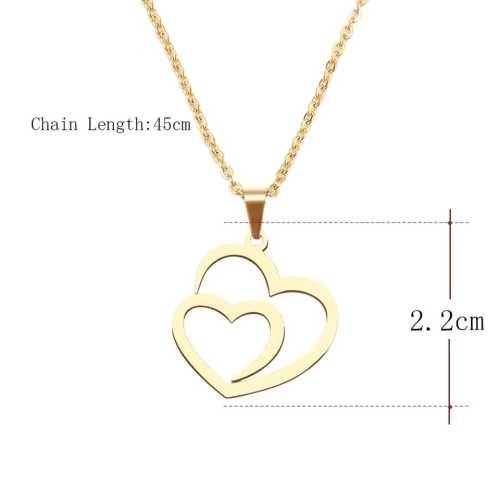 TITANIUM (NEVER FADE) Double Heart Necklace 45 cm (SILVER ONLY)