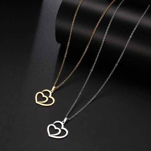 TITANIUM (NEVER FADE) Double Heart Necklace 45 cm (SILVER ONLY)