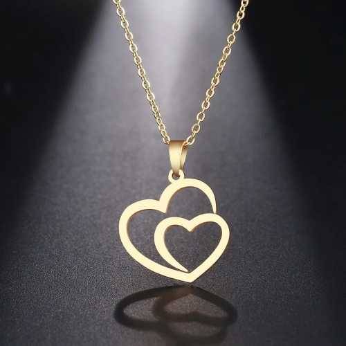 TITANIUM (NEVER FADE) Double Heart Necklace 45 cm (SILVER ONLY)