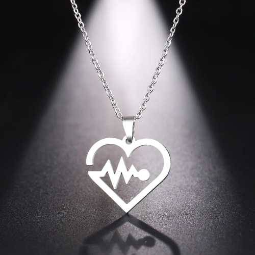 TITANIUM (NEVER FADE) HEART BEAT Necklace  45cm (SILVER ONLY)