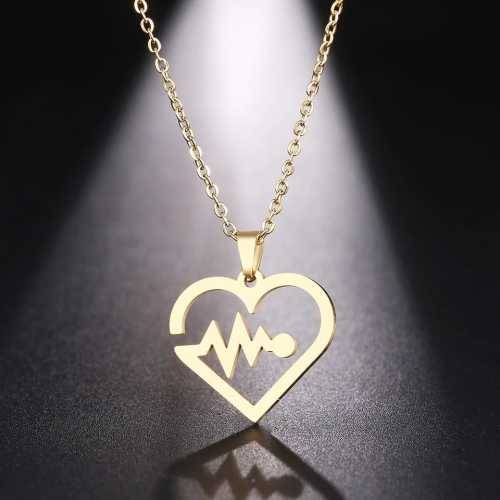 TITANIUM (NEVER FADE) HEART BEAT Necklace  45cm (SILVER ONLY)