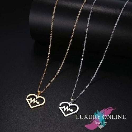 TITANIUM (NEVER FADE) HEART BEAT Necklace  45cm (SILVER ONLY)