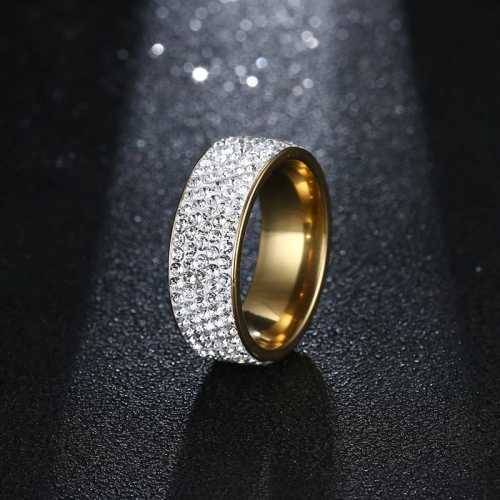 TITANIUM (NEVER FADE) FIVE ROW DIAMOND Ring with Simulated Stones SIZE 8 US (SILVER ONLY)