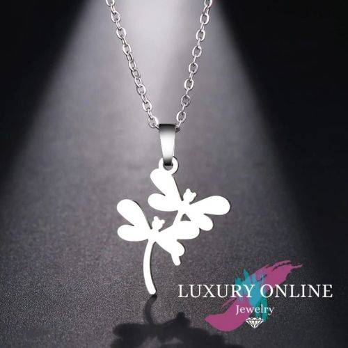 TITANIUM (NEVER FADE) DOUBLE DRAGONFLY Necklace 45cm (SILVER ONLY)