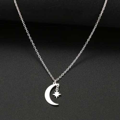 TITANIUM (NEVER FADE) MOON and STAR Necklace 45cm (SILVER ONLY)