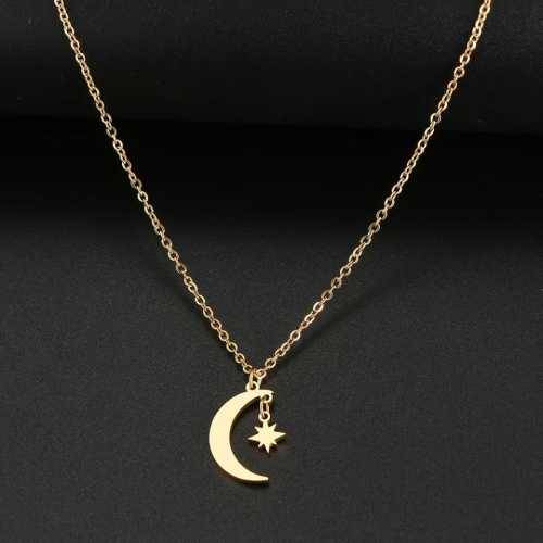 TITANIUM (NEVER FADE) MOON and STAR Necklace 45cm (SILVER ONLY)