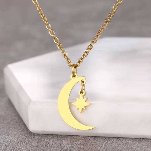 TITANIUM (NEVER FADE) MOON and STAR Necklace 45cm (SILVER ONLY)