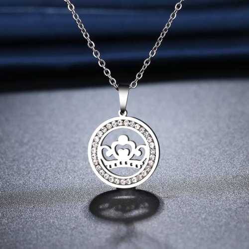 TITANIUM (NEVER FADE) CROWN Necklace with Simulated Diamonds 45cm (SILVER ONLY)