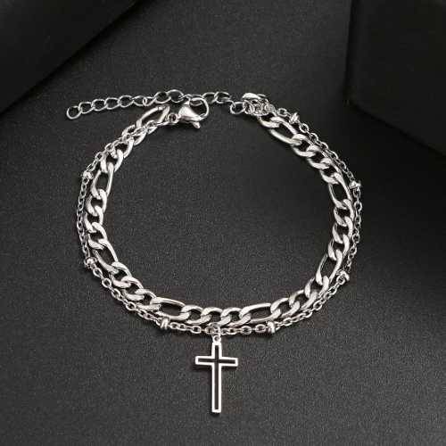 TITANIUM (NEVER FADE) CROSS DOUBLE Bracelet 20cm (SILVER ONLY)