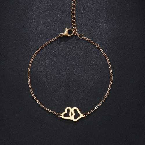 TITANIUM (NEVER FADE) DOUBLE HEART PENDANT Bracelet 20cm (SILVER ONLY)