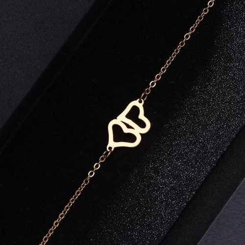 TITANIUM (NEVER FADE) DOUBLE HEART PENDANT Bracelet 20cm (SILVER ONLY)