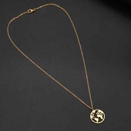 TITANIUM (NEVER FADE) WORLD MAP PENDANT Necklace 45cm (SILVER ONLY)