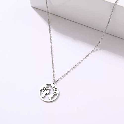 TITANIUM (NEVER FADE) WORLD MAP PENDANT Necklace 45cm (SILVER ONLY)
