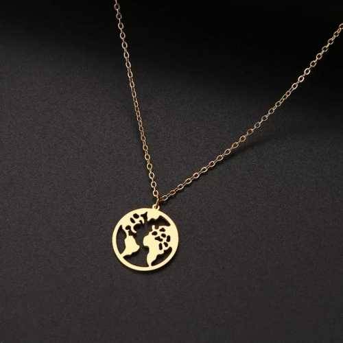 TITANIUM (NEVER FADE) WORLD MAP PENDANT Necklace 45cm (SILVER ONLY)