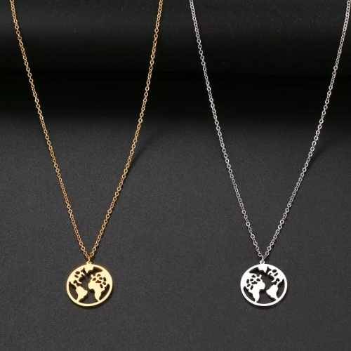 TITANIUM (NEVER FADE) WORLD MAP PENDANT Necklace 45cm (SILVER ONLY)