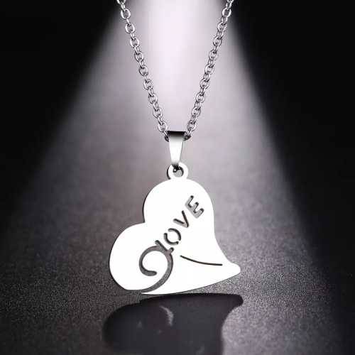 TITANIUM (NEVER FADE) LOVE HEART PENDANT Necklace 45cm (SILVER ONLY)