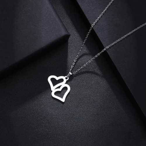 Retail Price R1199 TITANIUM (NEVER FADE) DOUBLE HOLLOW HEARTS Necklace 45cm (GOLD ONLY)