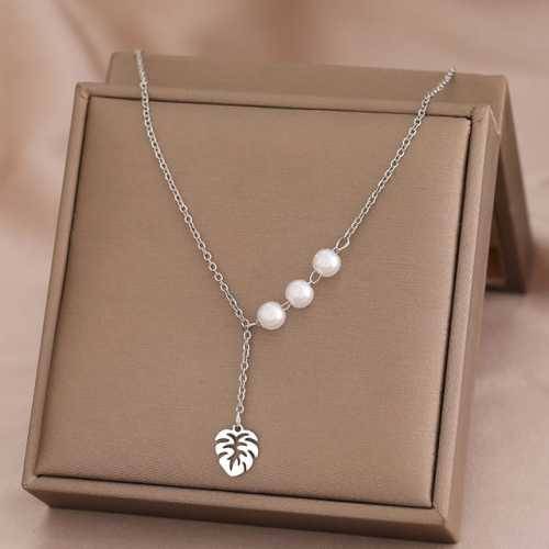 Retail Price R1199 TITANIUM (NEVER FADE) LEAF AND PEARLS Necklace 45cm (SILVER ONLY)