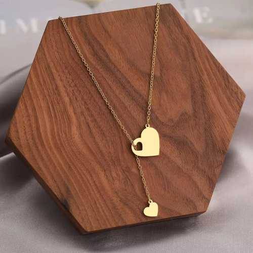 Retail Price R1099 SILVER DOUBLE HEARTS Necklace 45cm TITANIUM (NEVER FADE)