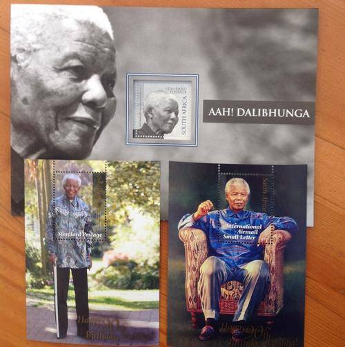 ### THREE Mandela stamps - 2008 birthday stamps + 2013 commemorative folder ###