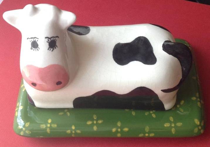 Really cute hand-painted cow butter dish