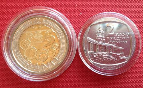 DELIGHTFUL DUO UNC 2011 SARB 90th Anniversary R5 + UNC 2013 UNION BUILDINGS 100TH Anniversary R2