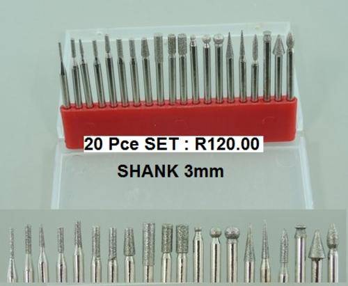 SET OF 20 DIAMOND COATED CARVING POINTS WITH 3MM SHANKS
