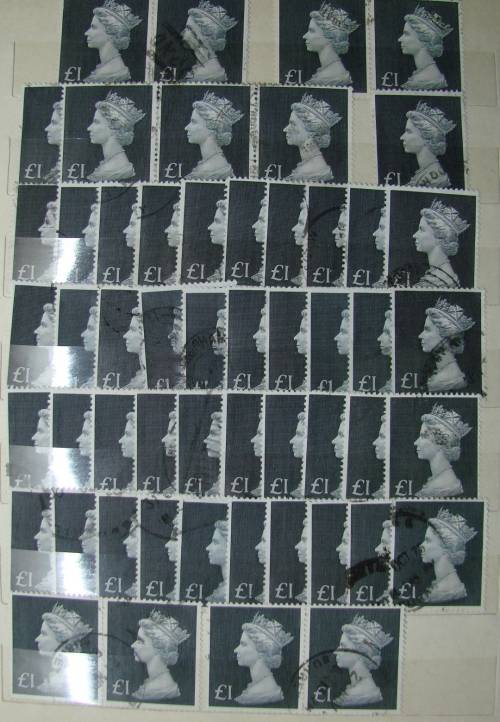 GREAT BRITAIN HIGH VALUE QUEEN ELIZABETH ONE POUND STAMPS