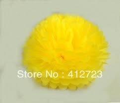 Plastic paper decorative hanging ball - yellow - 32cm - pom pom