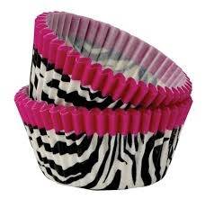 Pink and zebra stripe design party cupcake paper holders (50)