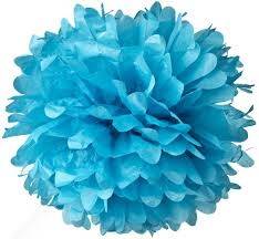 Tissue paper decorative hanging ball - blue 43cm - pom pom